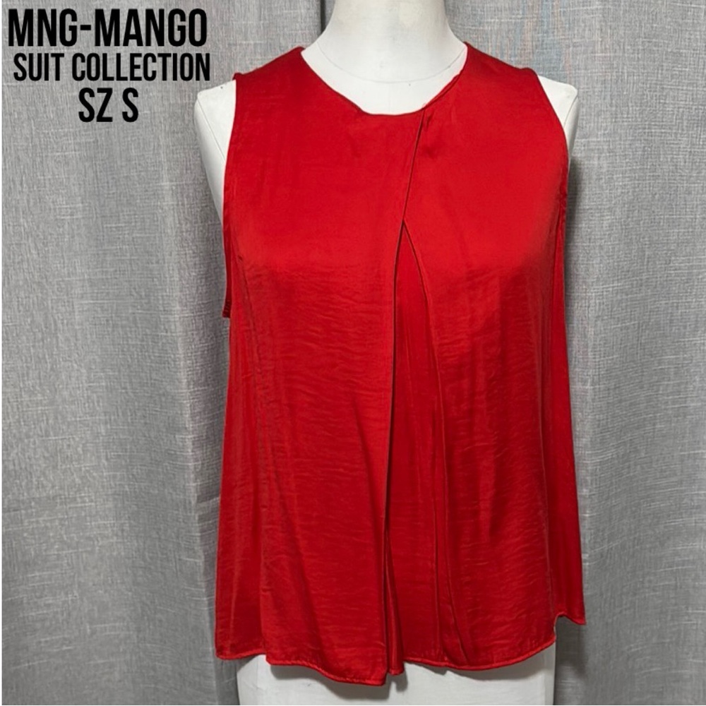 MNG Suit Collection Swing Style Blouse-Sz S-Red-Sleeveless-Polyester Blend-EUC